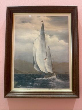Sailboat Nautical Print signed work limited quantities Vintage with White Sails